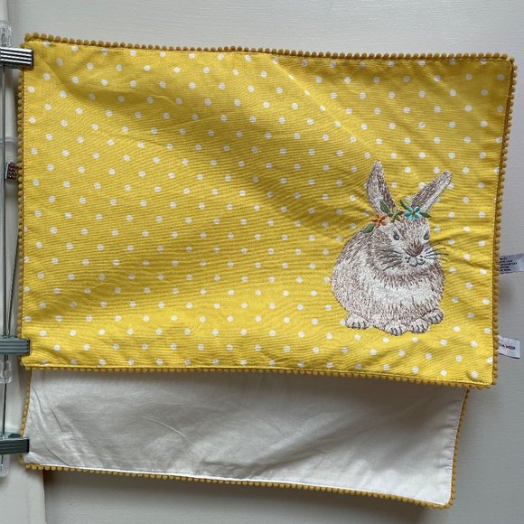 Anthropologie Tabitha Webb Easter Bunny Placemats SET Yellow Dot Embropiodered - Picture 5 of 8